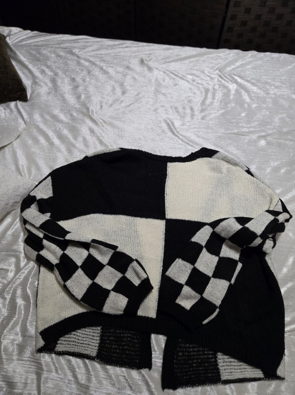 Black and Cream Checkered Open-Front Women's Sweater Cardigan EUC by Double Zero - Picture 12 of 12